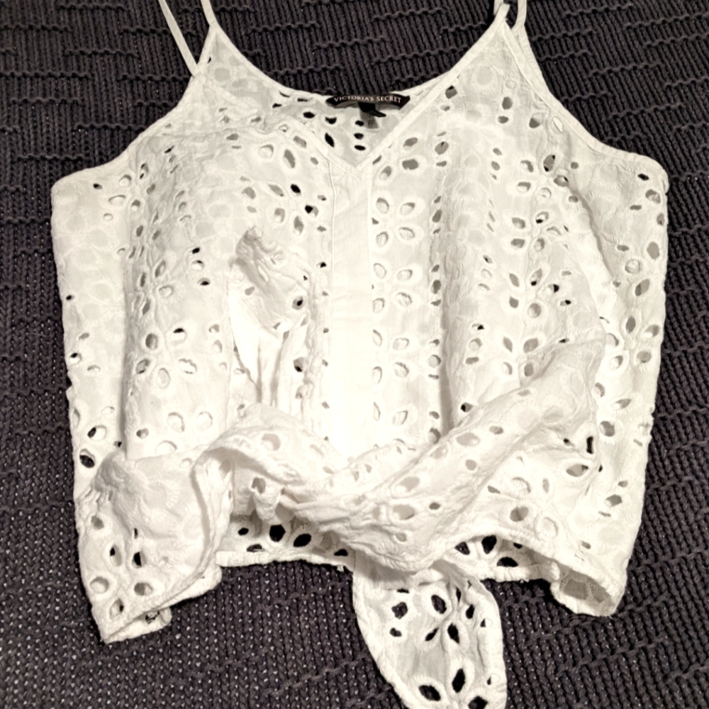 VS Cotton Eyelet Tie-Front Beach Crop Top XS